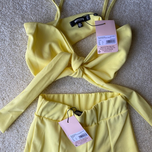 zara mcdermott x missguided yellow co ord crepe bow front bralette and pants set - Picture 5 of 5